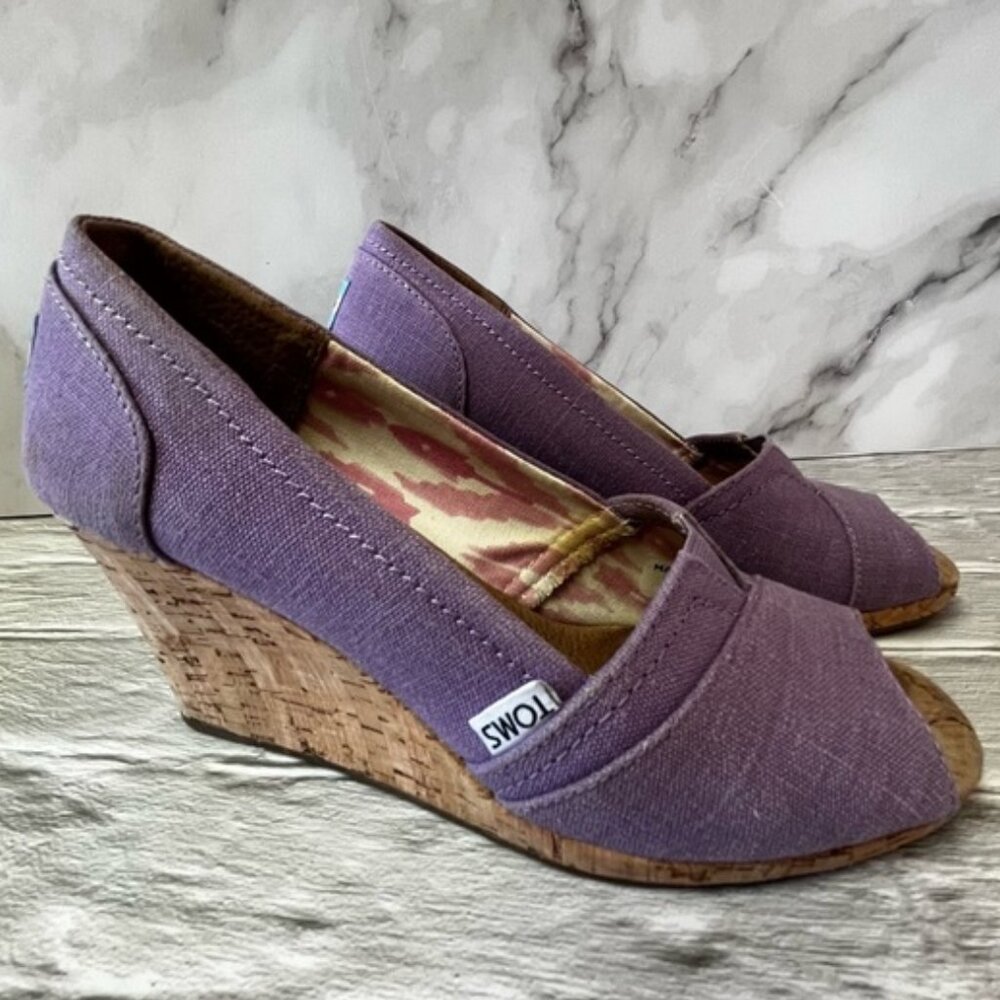 Toms Lavender Orchid Peep Toe Wedge Heel Sandals